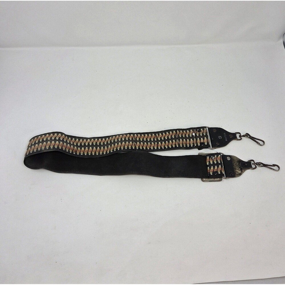 Vintage 70s Hippie Woven Camera Shoulder Strap Leather Ends Swivel Hooks